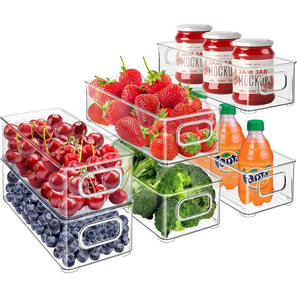 Set Of 6 Plastic Refrigerator Organizer Bins Clear Stackable Food