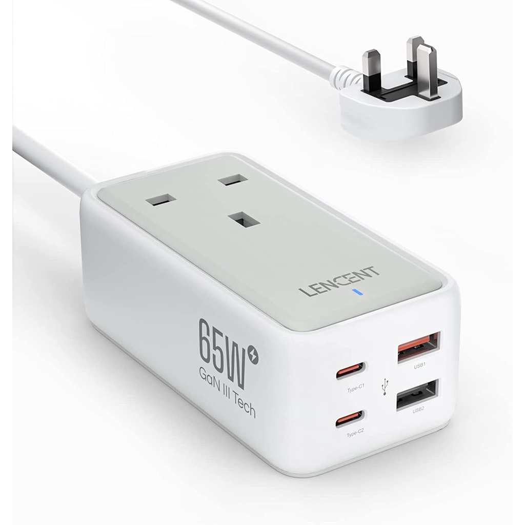 65W GAN Extension Cord 1.5m Type C Multi USB Fast Charge DP for Laptop