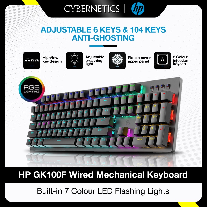 HP GK100F True Mechanical Keyboard Wired 104 Keys Anticollision