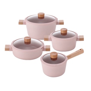 Neoflam Fika Midas Plus Collection Pink 7pc Cookware Set | Stovetop, Induction Compatible