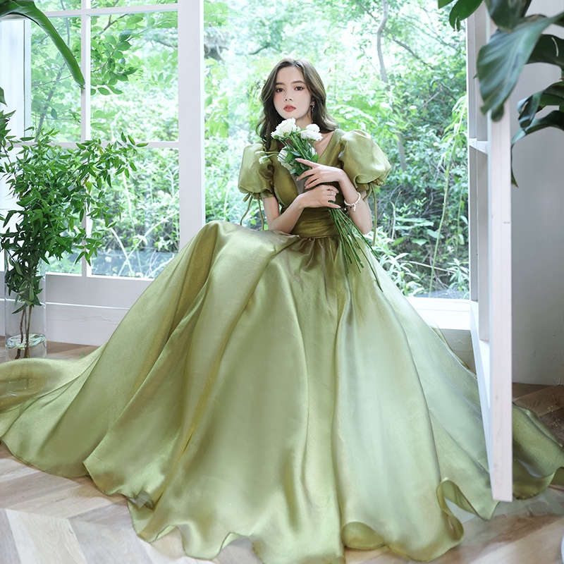 Green Evening Dress Gown Host Dress Escape Princess High Sense Wedding ...