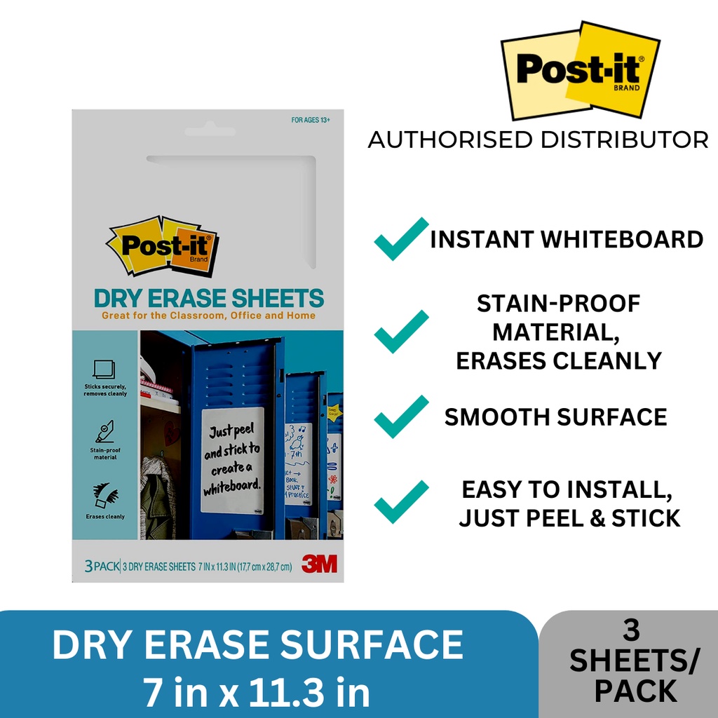 33M Post It Super Sticky Dry Erase Surface, White, 17.7cm X 28.8cm