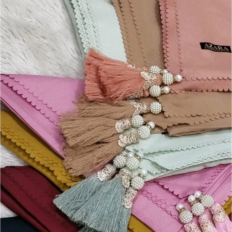 Hijab Segi Empat Laser Oscara / Jilbab Segi 4 Polos Pompom Tassel Mutiara - Gambar 2