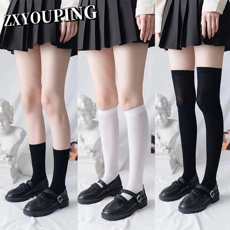 ZXYOUPING JK Woman Calf High Socks Cute Solid Lolita Knee High Socks ...