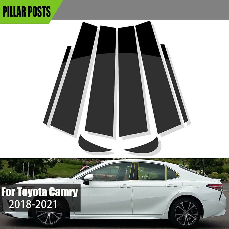 中柱贴 Fit For Toyota Camry 2018-2021 Car Window Colomn B C Pillar Post Cover Trim 8pcs/Set Glossy Piano Black