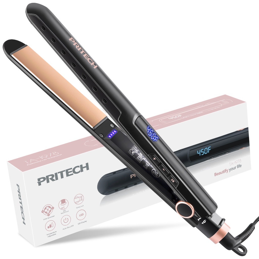 PRITECH Hair Straightener and Curler 2 in 1, Flat Iron with Negative ...