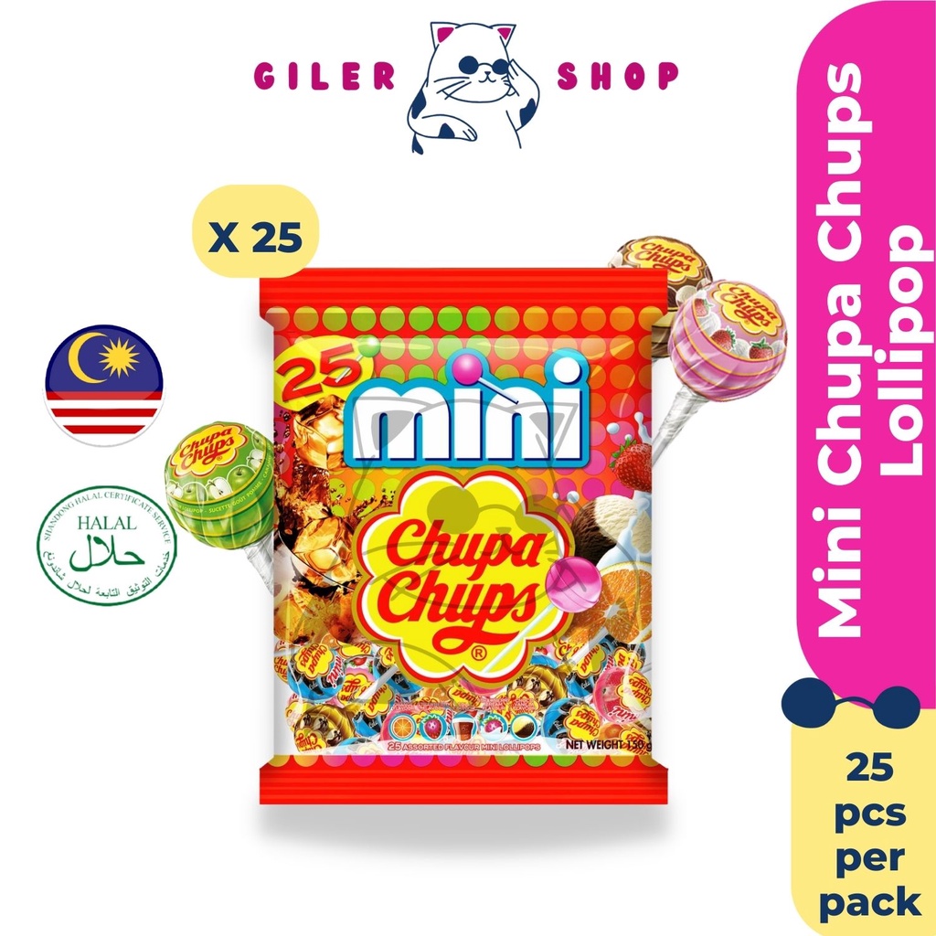 Chupa Chups Mini Lollipops 25pcs Orange, Strawberry, Cola, Strawberry ...