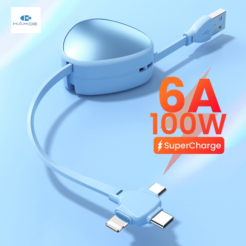 KAXOE 6A 100W Super Fast Charger 3 in 1 USB Charge Cable Retractable