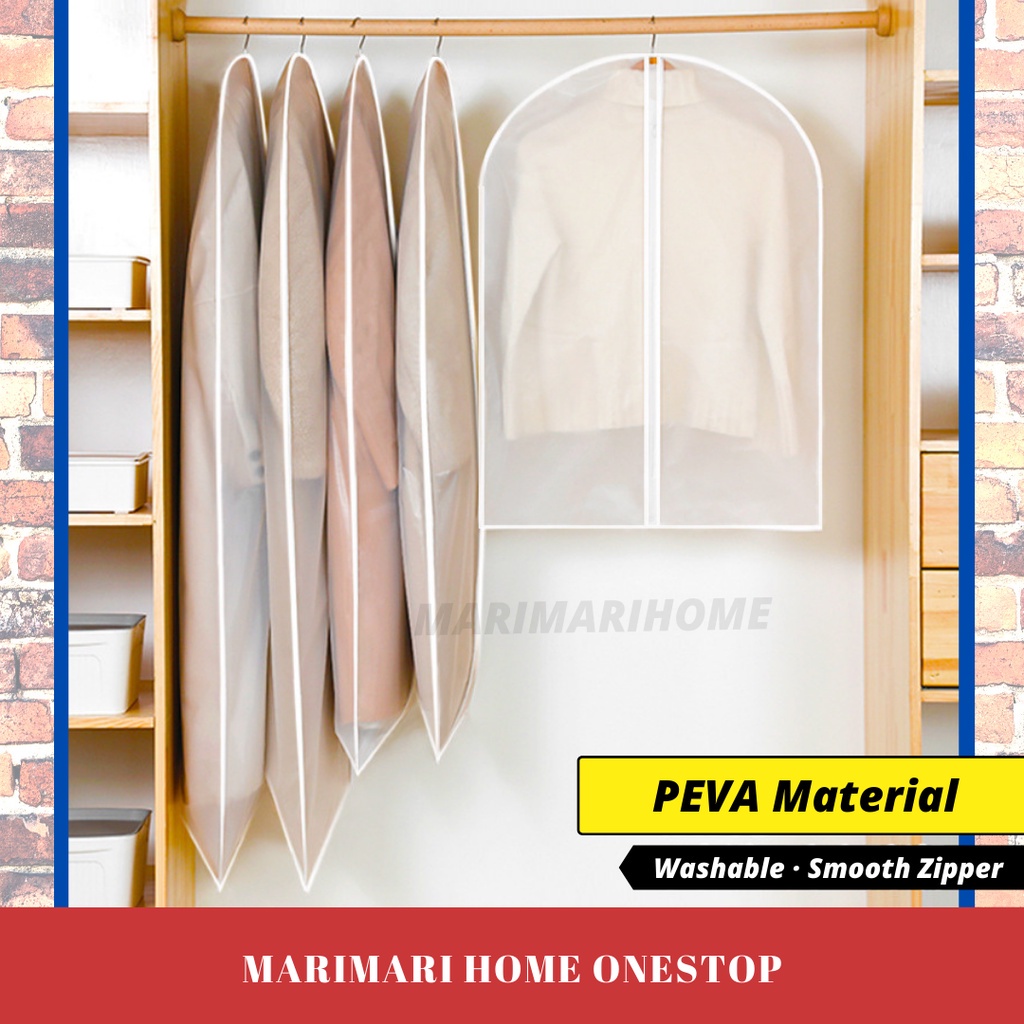 Clothes Dust Cover with Zipper Washable Transparent Hanging Cloth