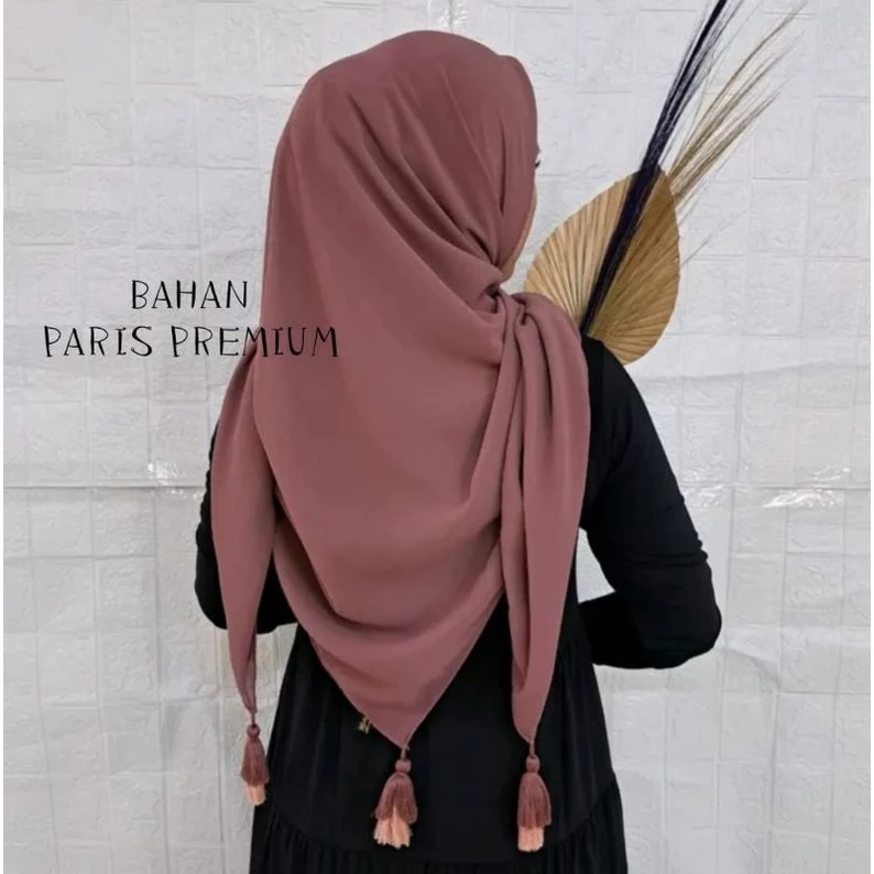 Hijab Paris Jambul Tassel Mutiara premium / Segi Empat Paris Pompom / Jilbab Paris Polos Original Jambul