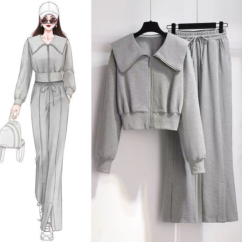 Fashion Casual Sweater Sports Suit Women 2022 New Wide Leg Pants Two-piece Set