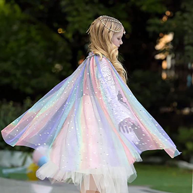 Girls Cape with Tiara Crown Wand Jewelry Set Princess Cloak for Little ...