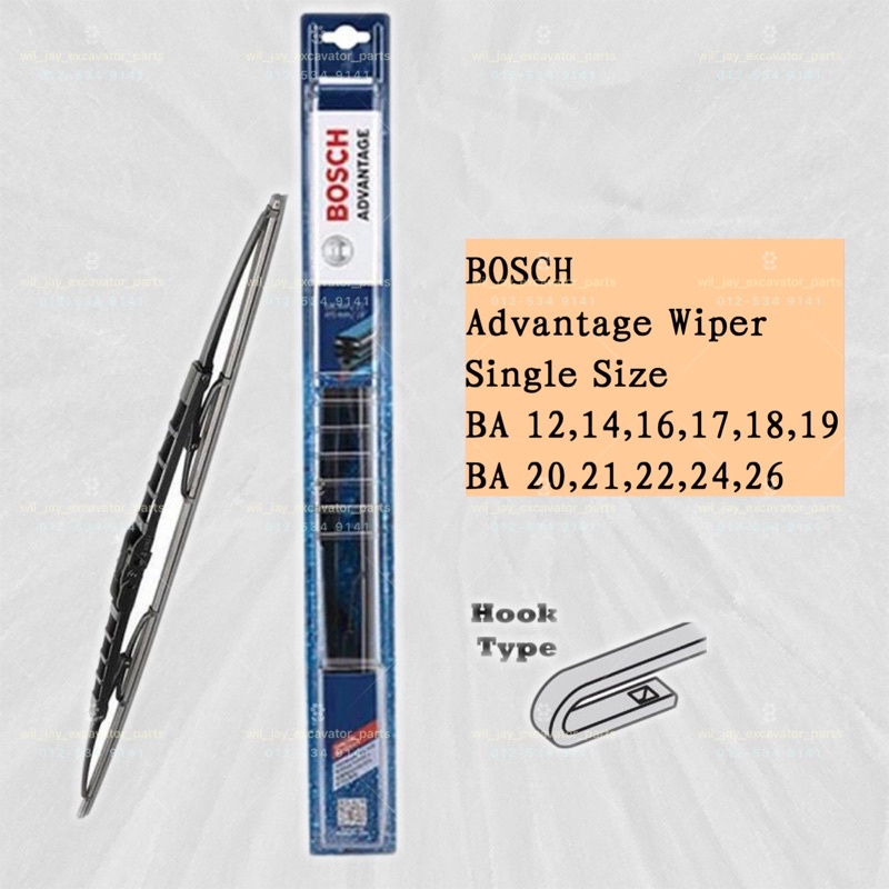 bosch wiper advantage wiper single size 12,14,16,17,18,19,20,21,22,24,26 u-hook type