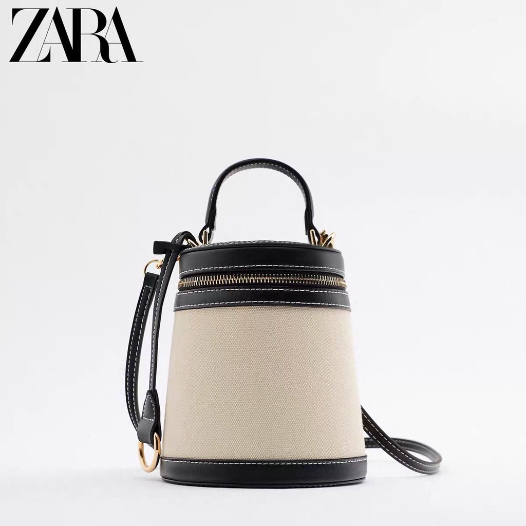 ZARA new bucket bag color contrast design box mini handhold one shoulder messenger bag fashion casual beg Shopee Singapore