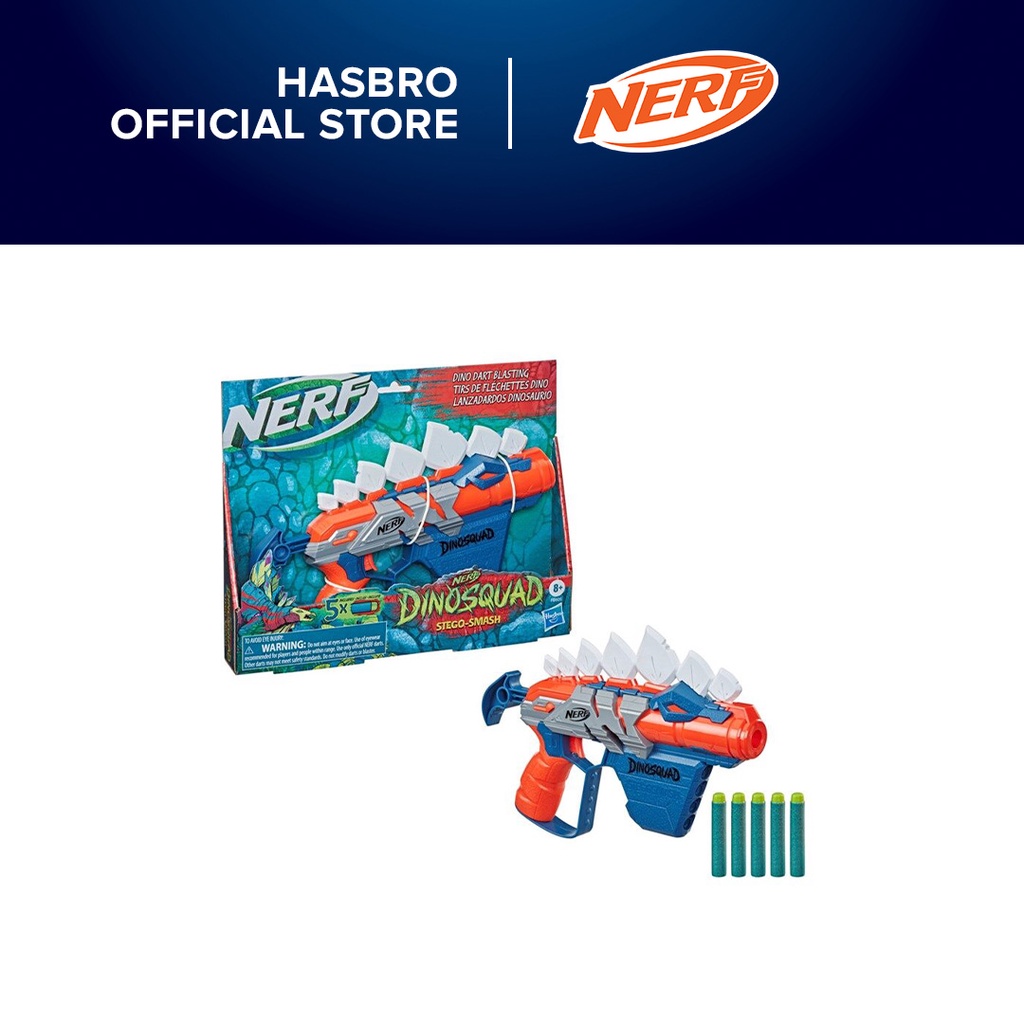 Nerf DinoSquad Stegosmash Dart Blaster, 4-Dart Storage, Pull-back ...