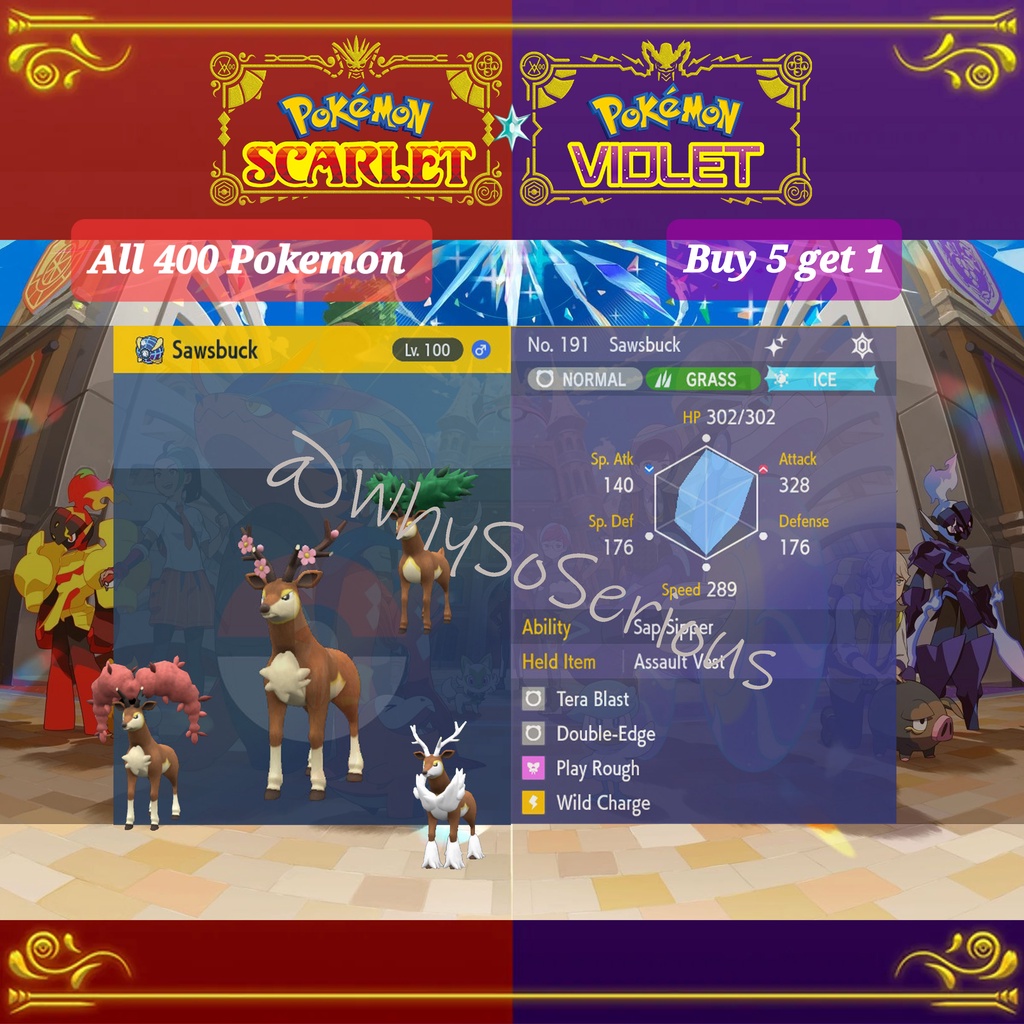 Pokemon Scarlet and Violet Shiny Battle Ready Sawsbuck (Digital code