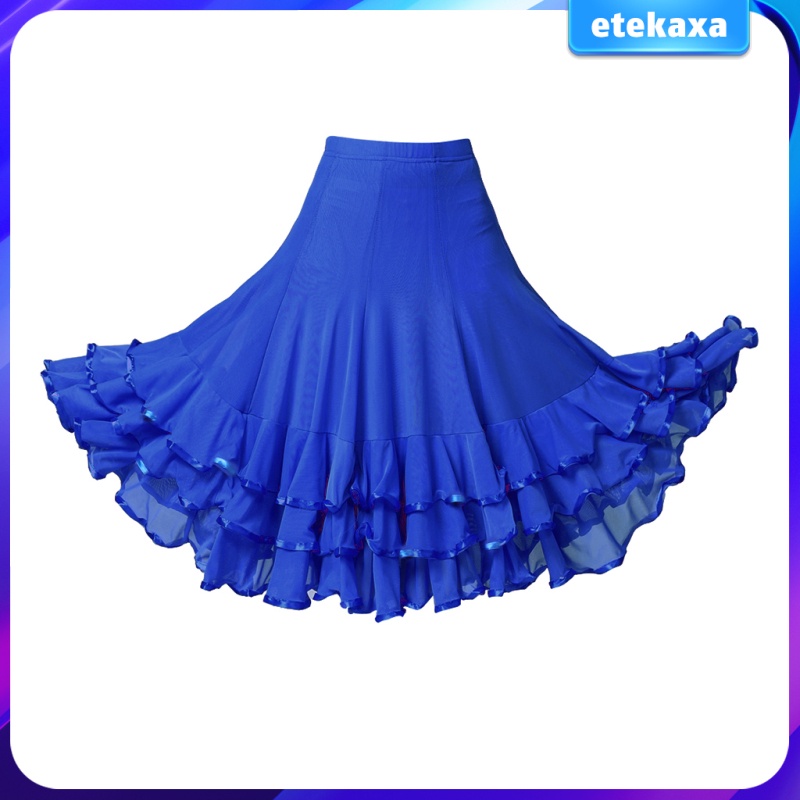 [Etekaxa] Ladies Dance Skirt Latin Dance Skirt Pleated Skirt Ballroom