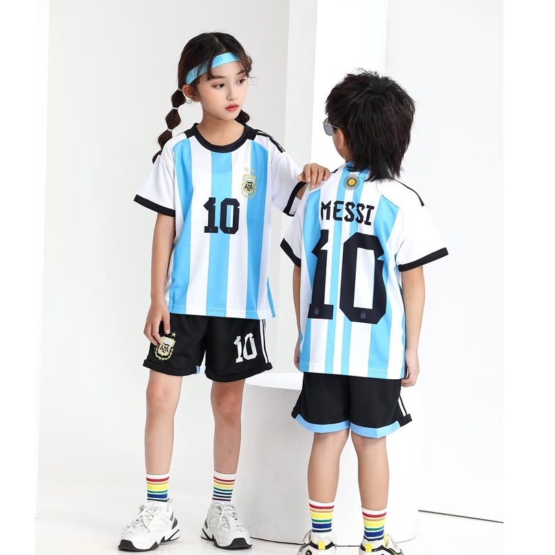 Kids Football Jersey 2022 World Cup Argentina Jersey 10 MESSI Argentina Home Kit Soccer Uniform Shopee Singapore