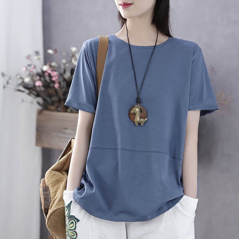 Fashion Short-Sleeved T-Shirt Women's Loose Versatile Solid Color Top ...