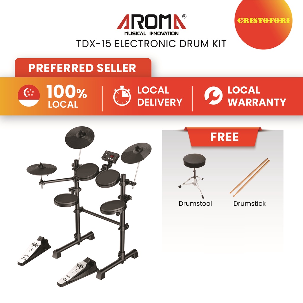 AROMA Electronic Drum Kit TDX15 DualZone Cymbal Shopee Singapore