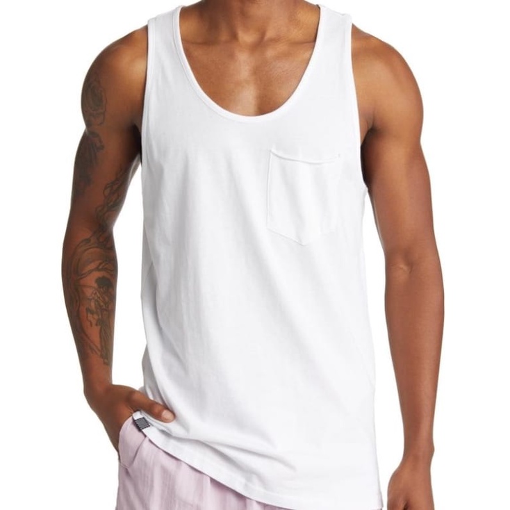 HITAM KATUN PUTIH Men's Cotton singlet T-Shirt Has A Pocket In Front Of ...