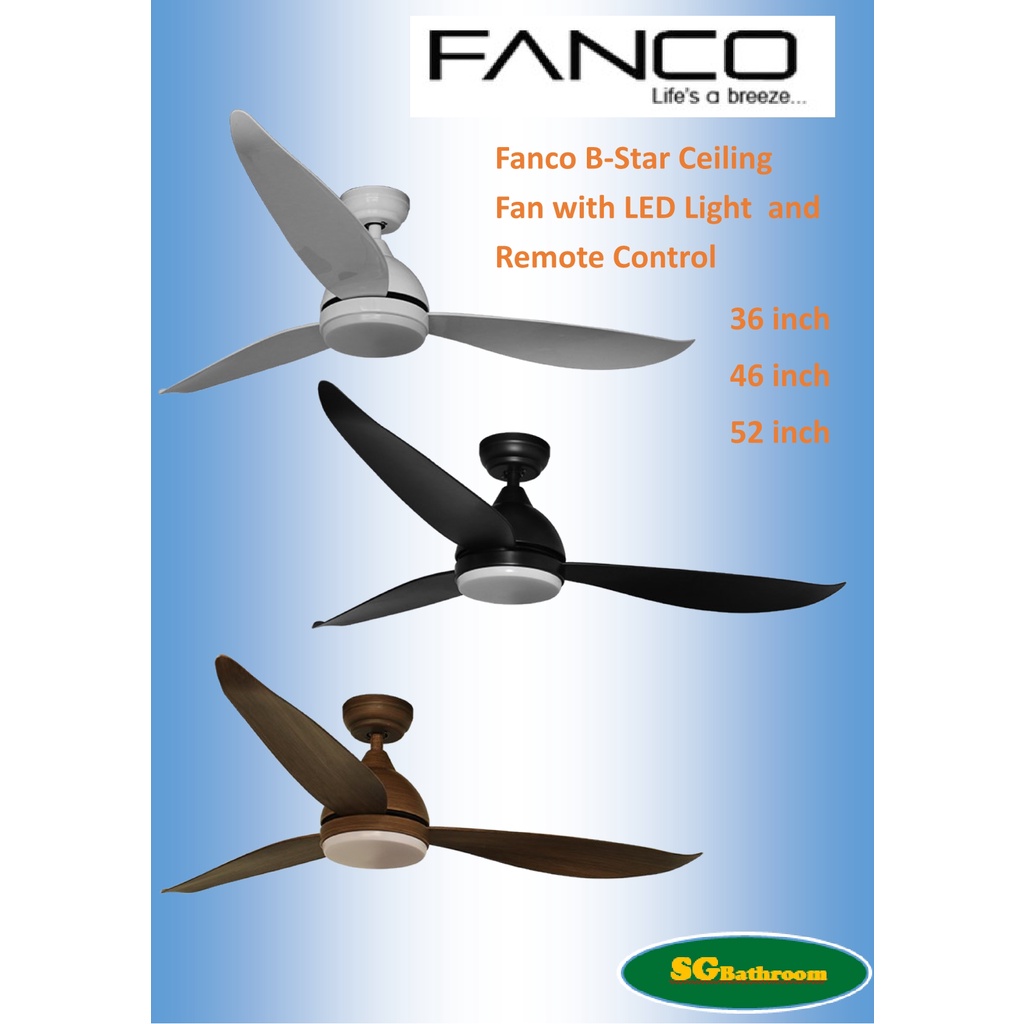 FANCO BSTAR DC Motor Ceiling Fan with 3 Tone LED Light and Remote
