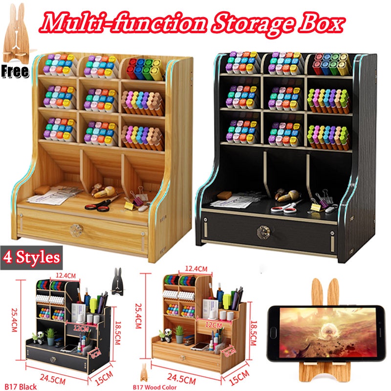 Wooden Desktop rack Pen Holder Office School Stationery Storage Stand ...