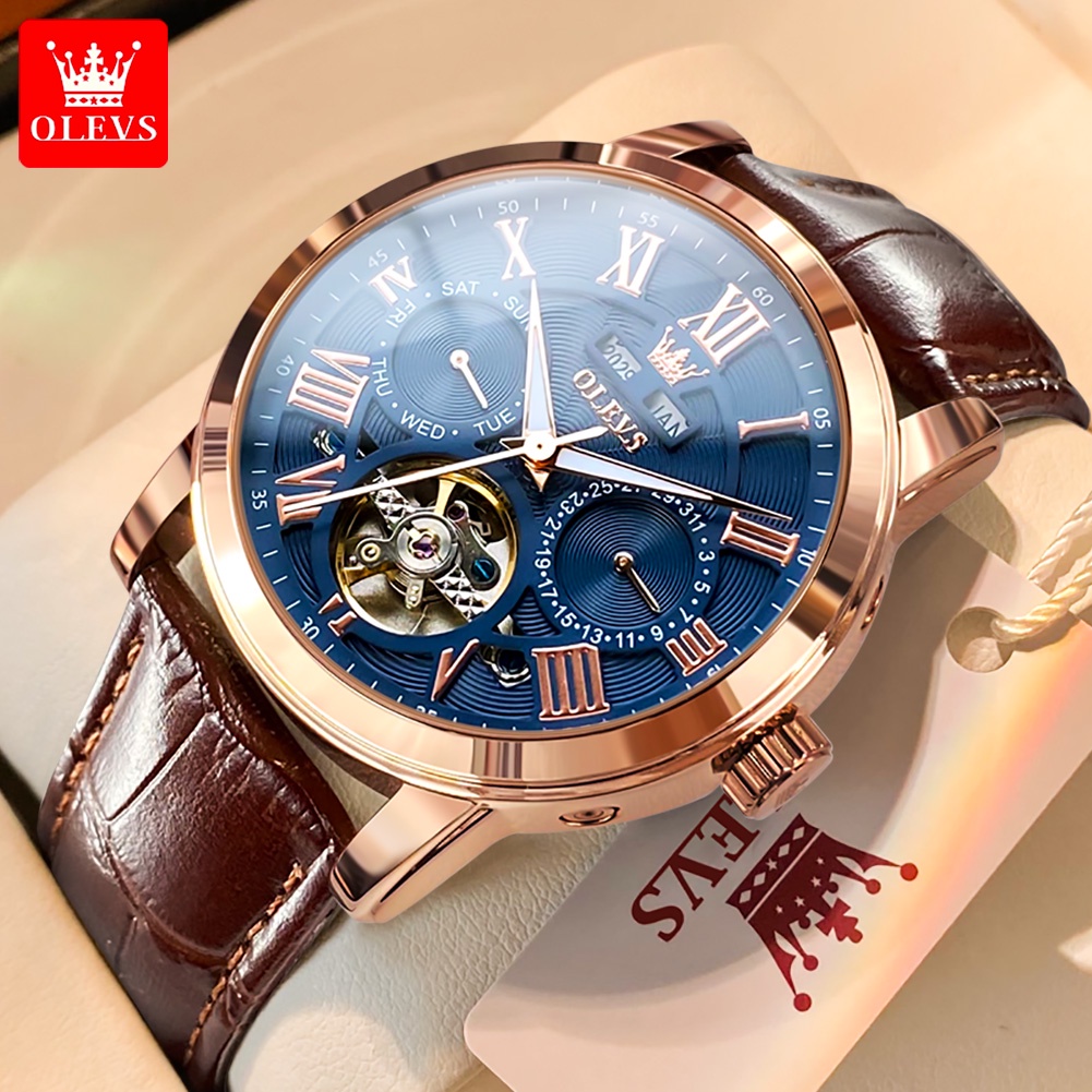 Leather mechanical watch hotsell