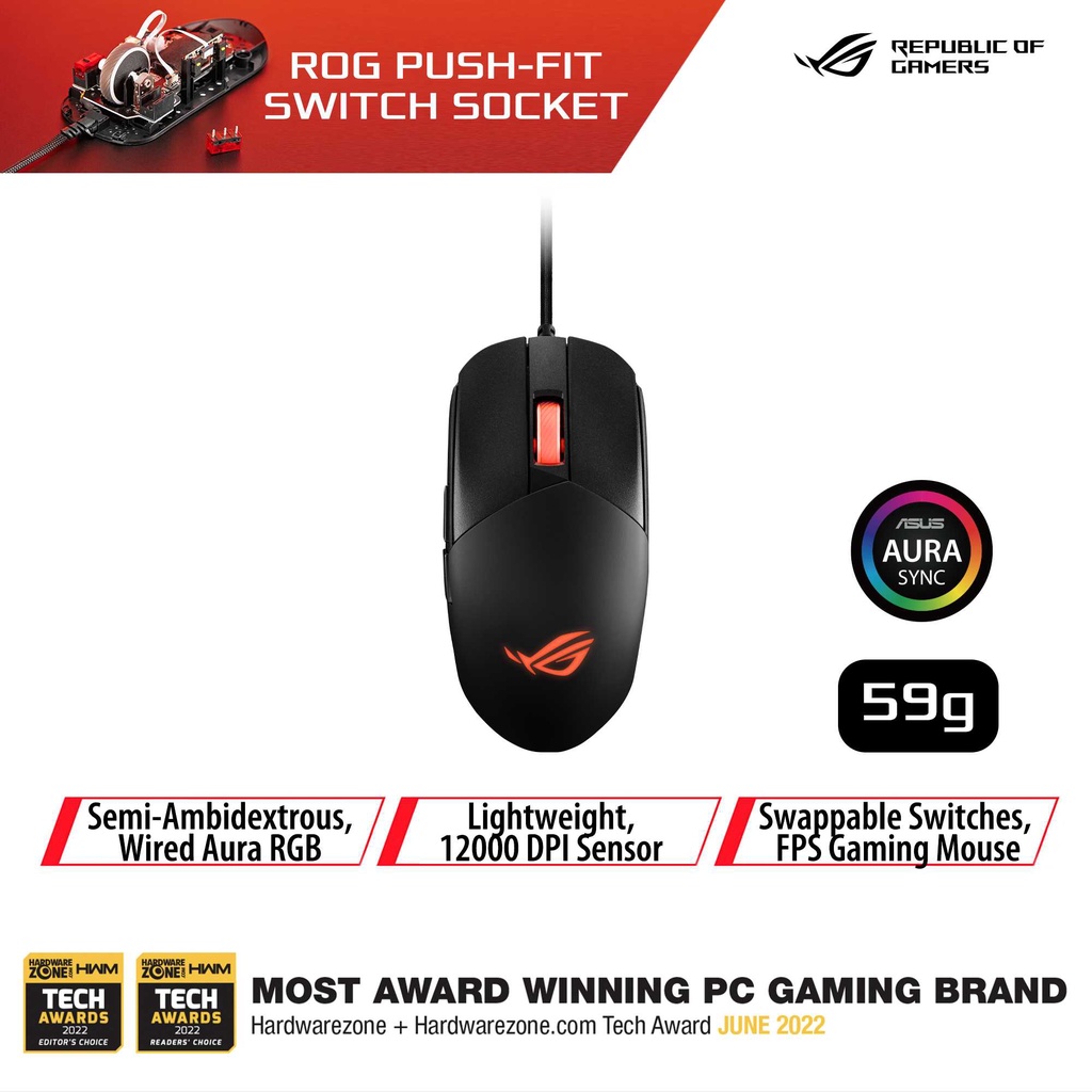 ASUS ROG Strix Impact III Wired RGB Gaming Mouse - semi-ambidextrous ...
