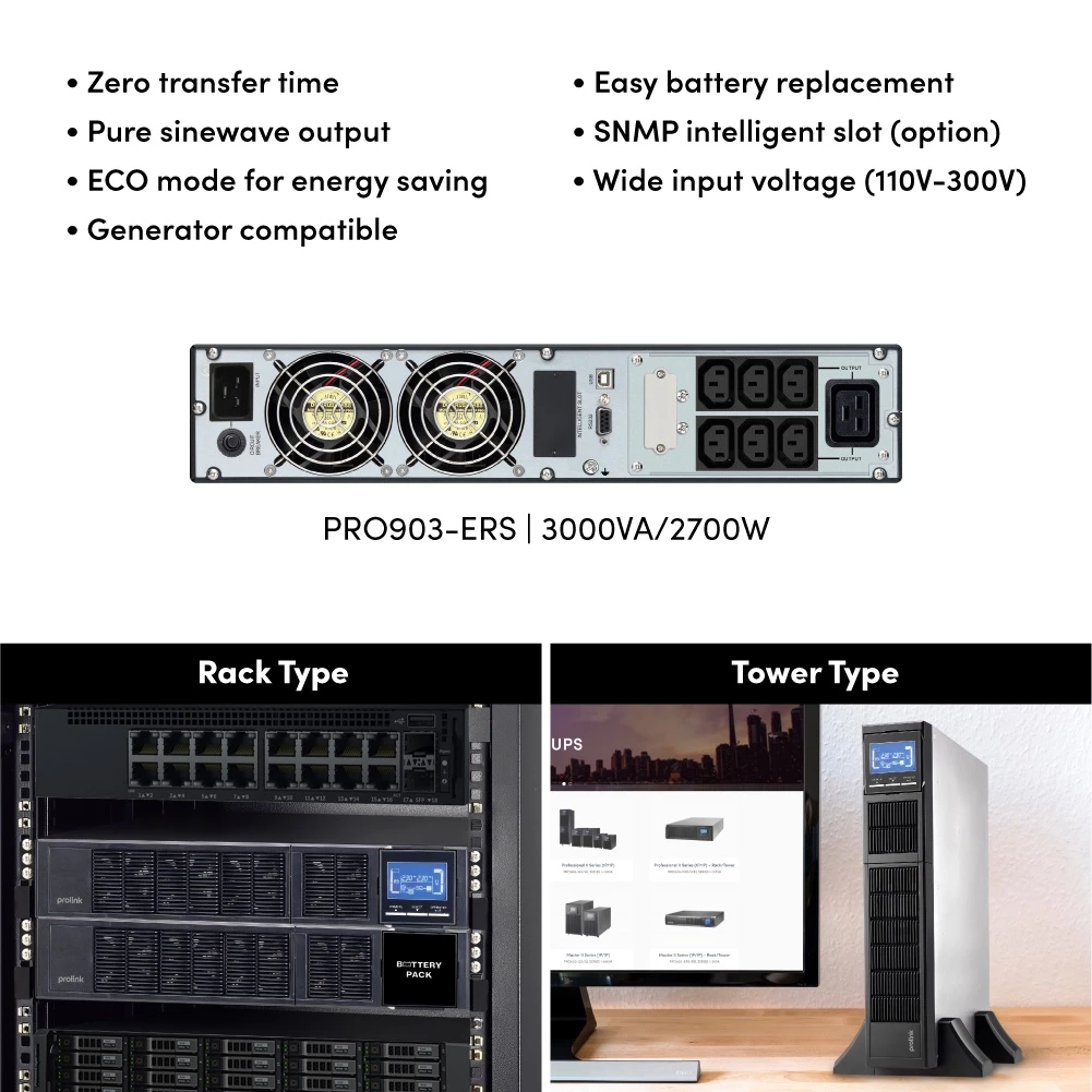 Prolink Proffesional II+ Online UPS 3000VA l 2700Watt l Pure Sinewave l Rackmount - Gambar 2