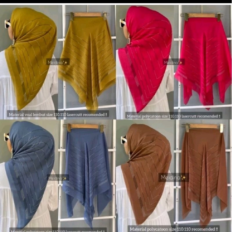 Jilbab Laser Swaroski / Segi Empat Payet Mahkota Lasercut