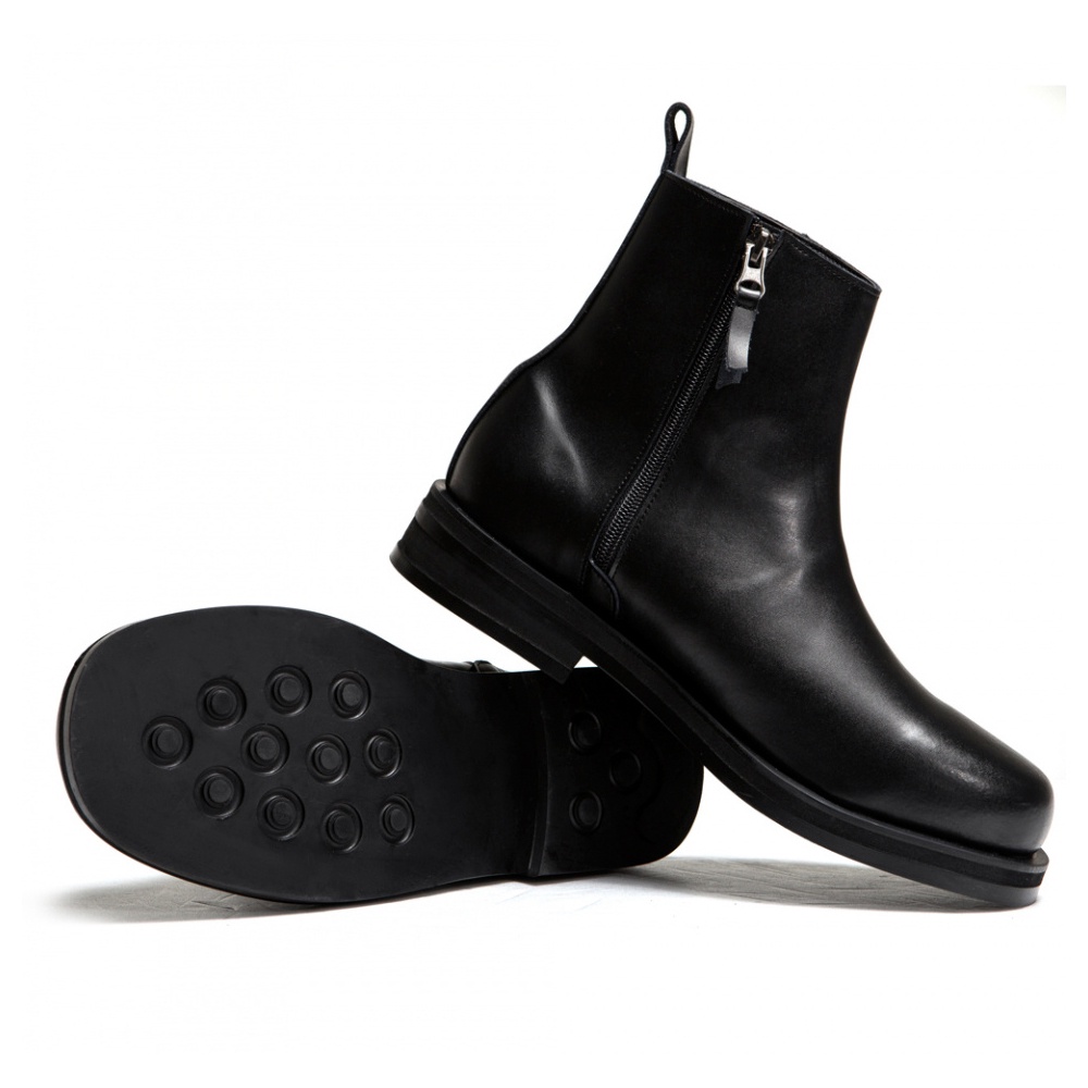 [Customade Republic] Cowhide 4cm Bold square toe chelsea boots/men's