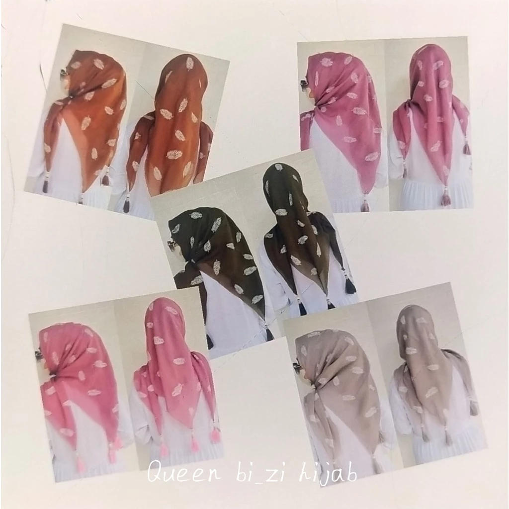 JILBAB SEGI EMPAT MOTIF BULU MERAK TASSEL MUTIARA / HIJAB SEGI EMPAT LASER VOAL OSKARA POMPOM - Gambar 4