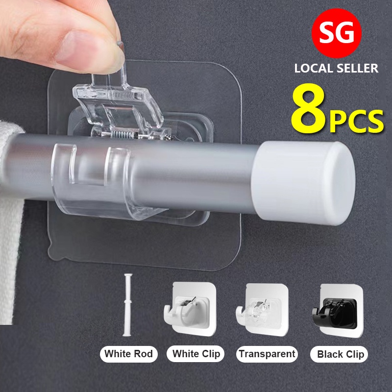 🇸🇬【SG stock】Clamp Hooks Curtain Rod Holder NailFree Adjustable Rod