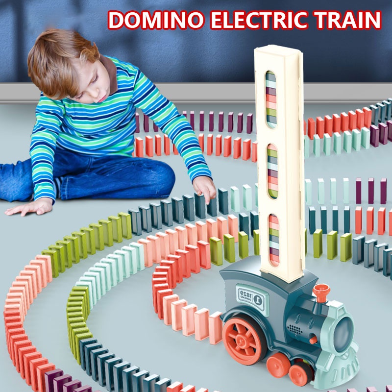 ✅SG Ready Stocks✅ Kids Domino Train Car Set Sound Light Automatic Laying Domino Blocks Colorful Dominoes Blocks Game Educational DIY Toy Gift