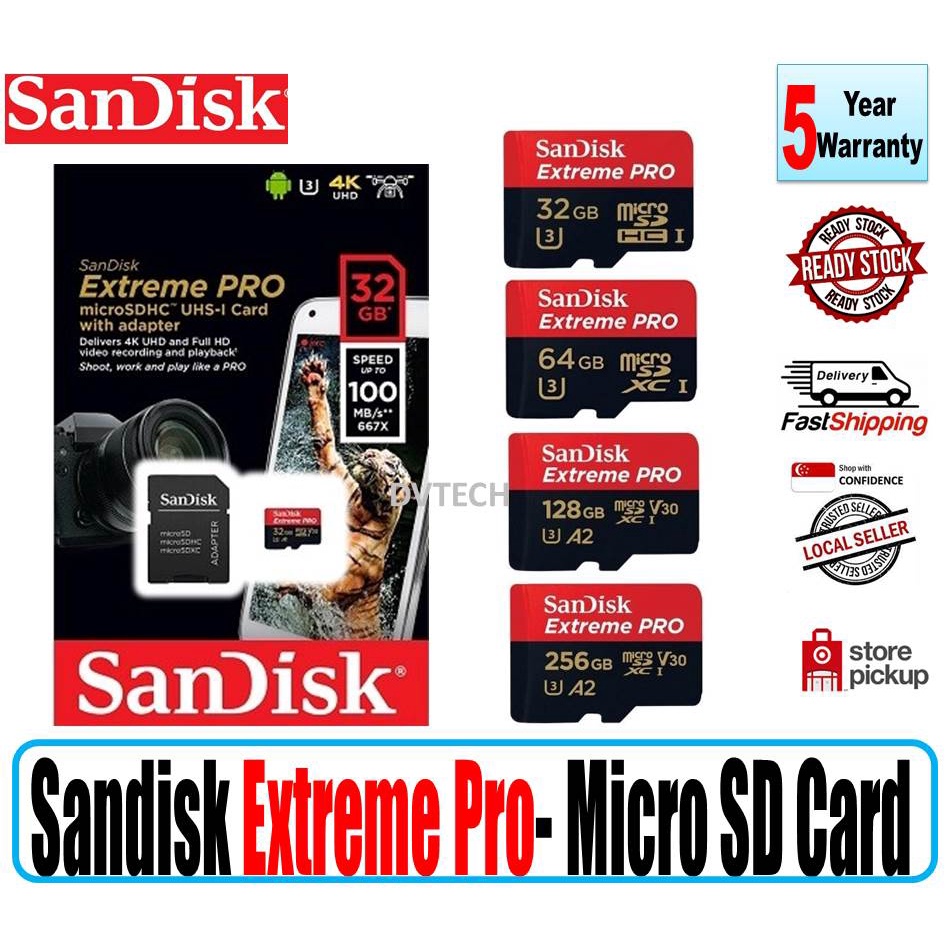 Sandisk Extreme Pro Sandisk Extreme Micro SD Card 32GB 64GB 128GB 256GB 512GB 100