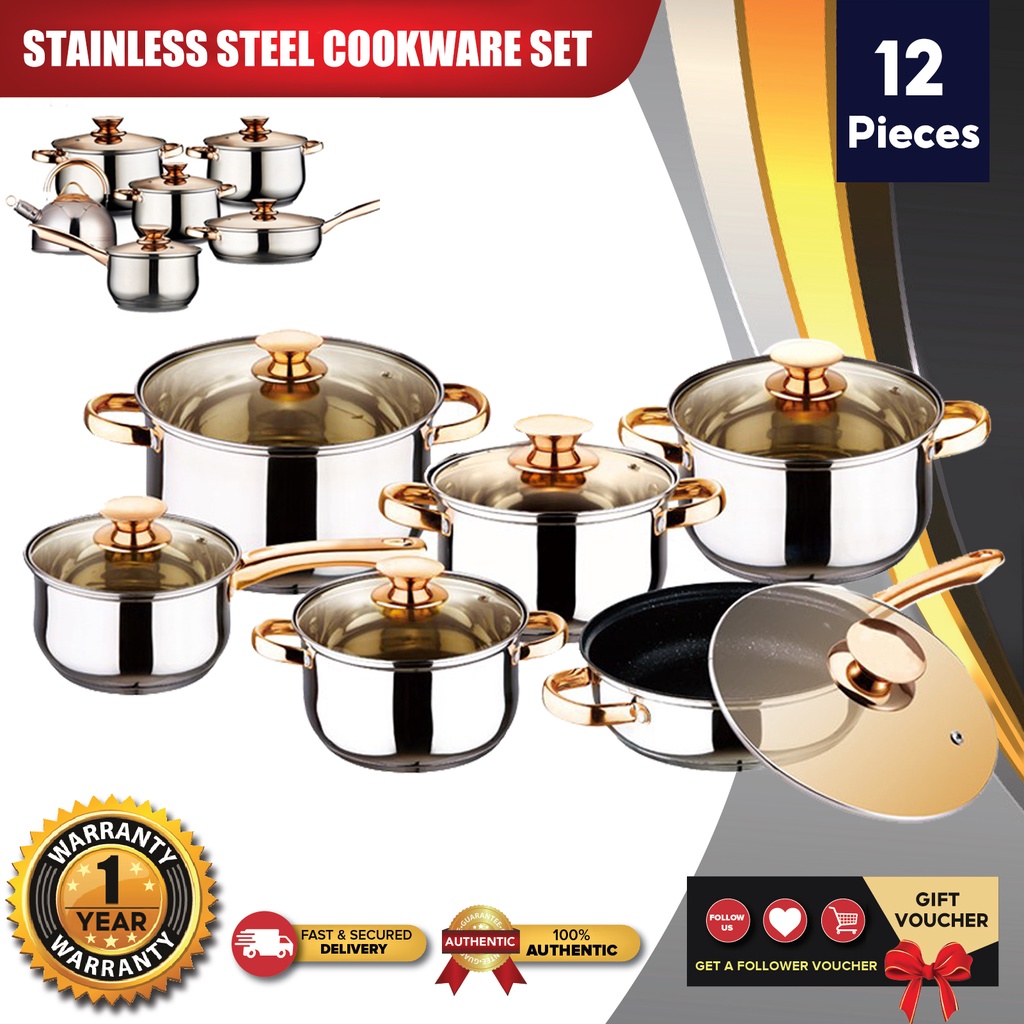 12pcs Cookware Set Non Stick Stainless Steel Kitchenware Set Cooking