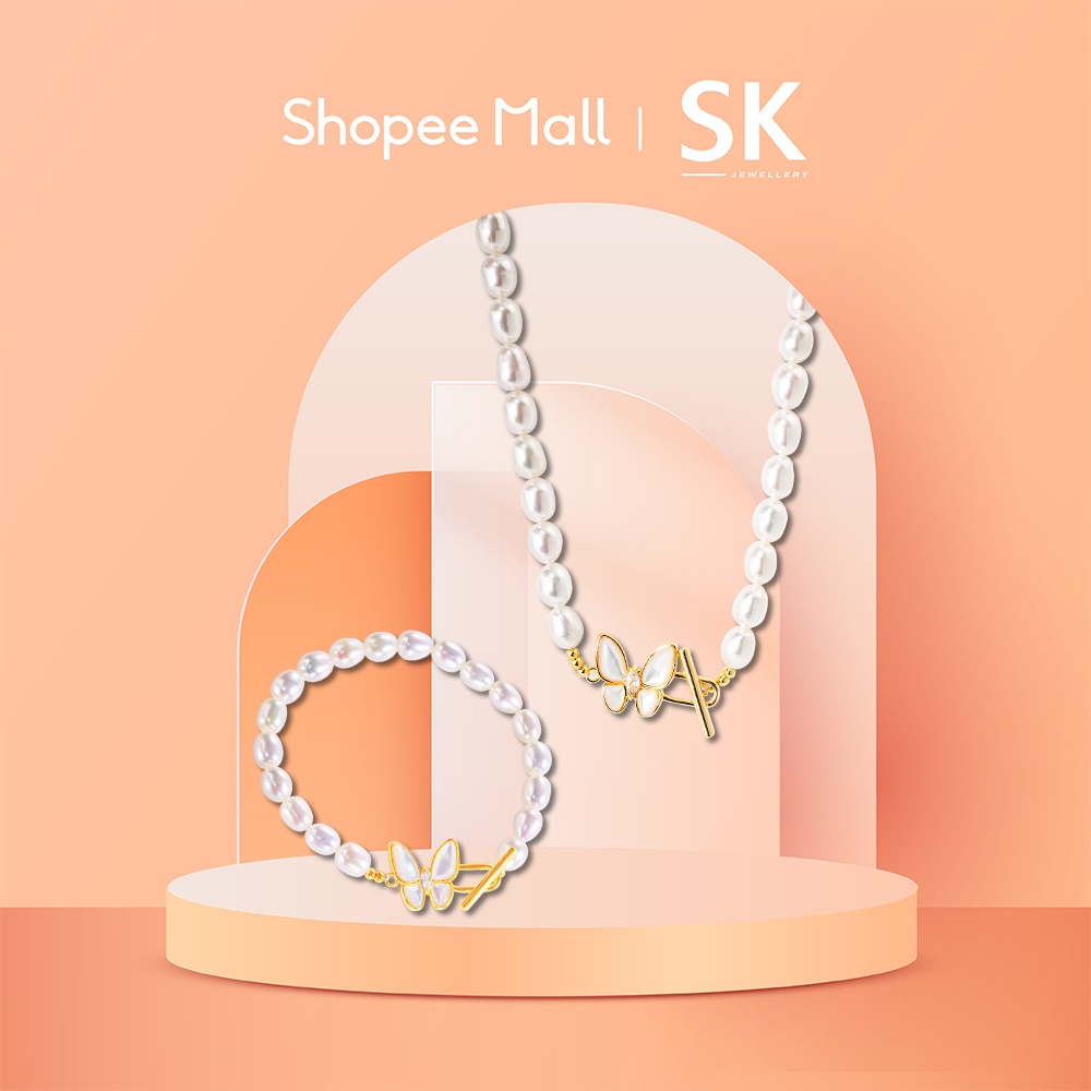 SK Jewellery Iridescent Butterfly Pearl Necklace and Bracelet Bundle