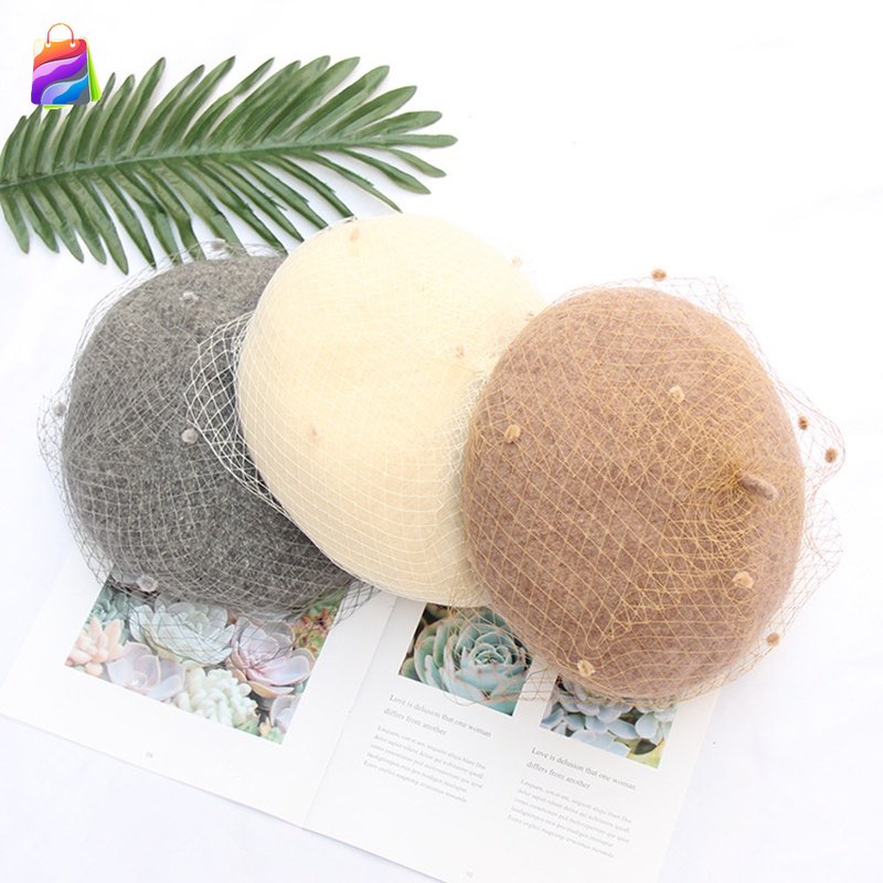 Lace Beret Pearl Hat Beautiful Basic Design Felt Beret Women's Hat