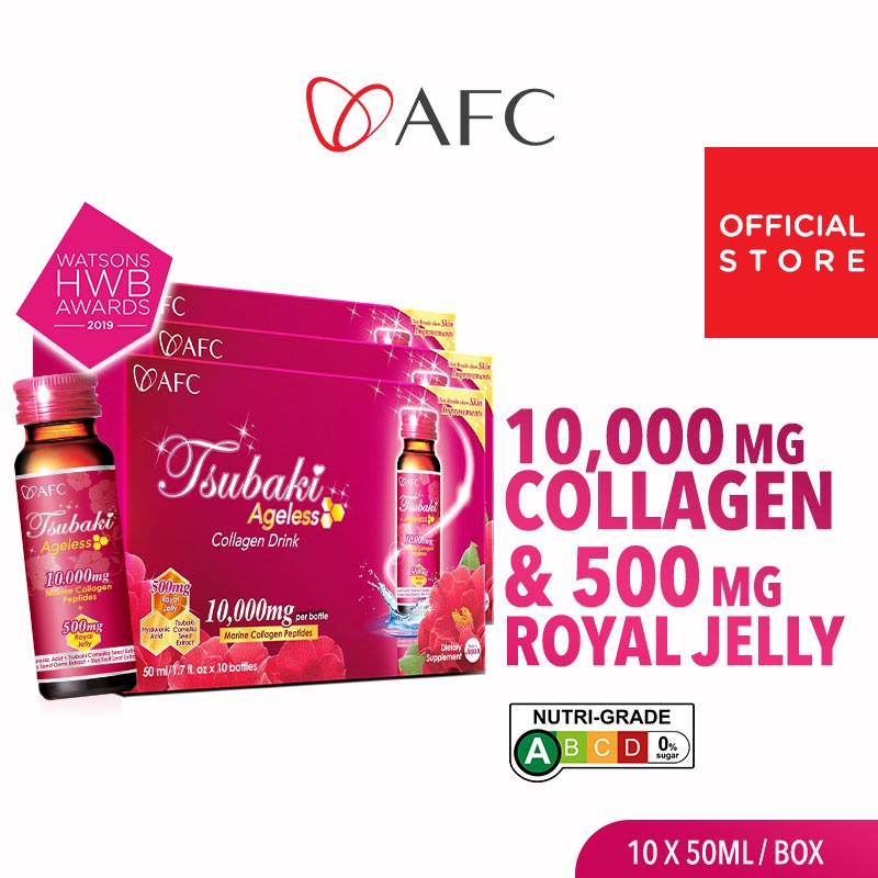 [3 Boxes] AFC Tsubaki Ageless Collagen Drink + Royal Jelly for Anti Aging Radiant Skin Fight Pigmentation & Scarring