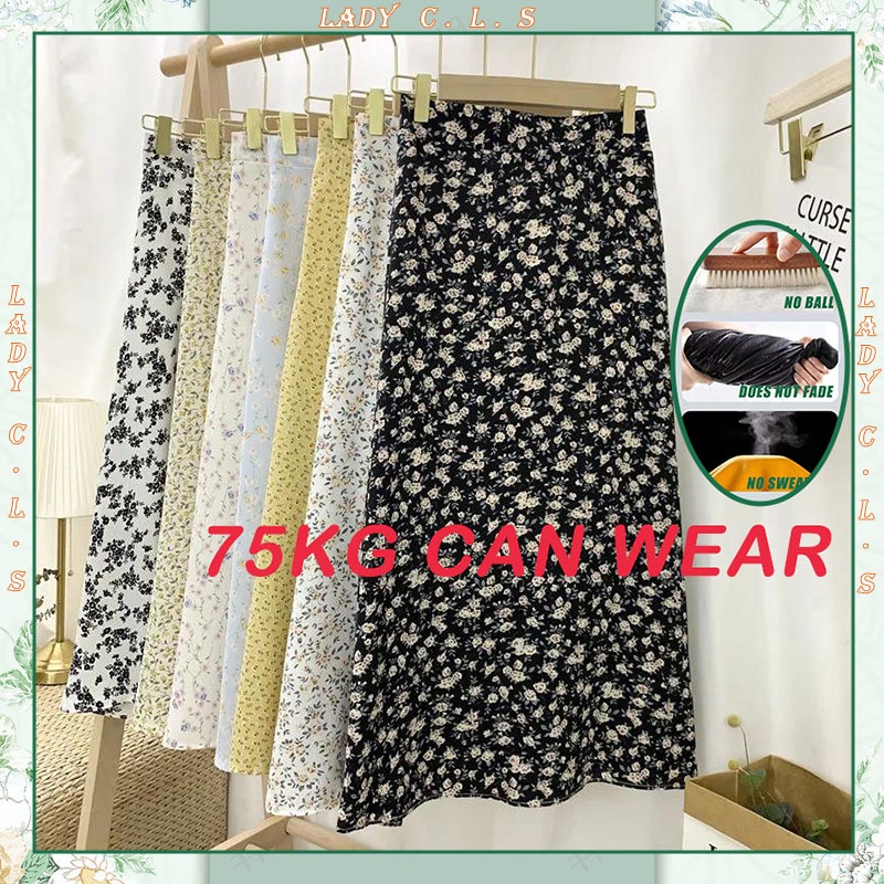 Floral Skirt Women Long Muslimah Skirts Korean Chiffon Maxi High Waist Vintage Woman Clothes Ready Stock 6 Color