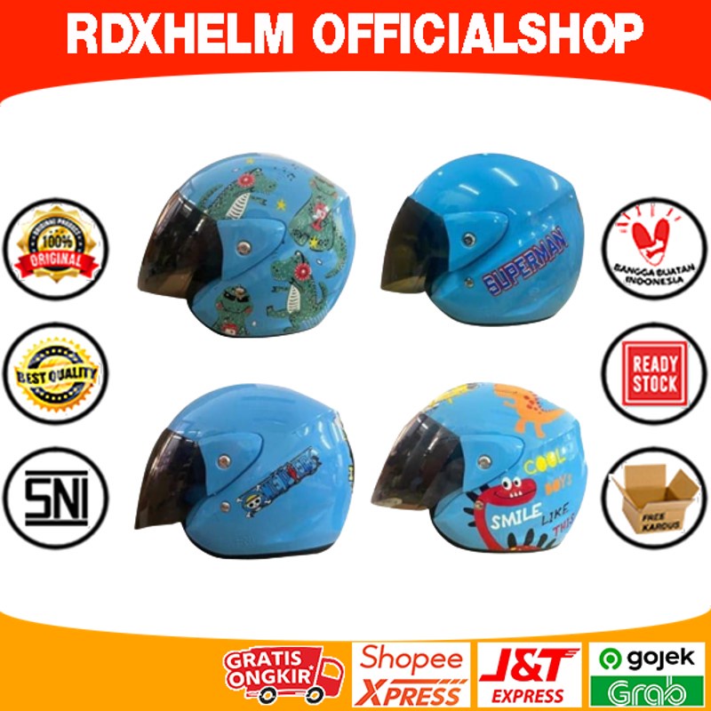 HELM Half Face Anak ANT MINI JORDAN Blue (MOTIF Cowok)(SNI)