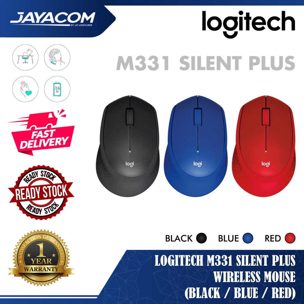 Logitech M331 Silent Plus Wireless Mouse (Black / Blue / Red) | Shopee ...