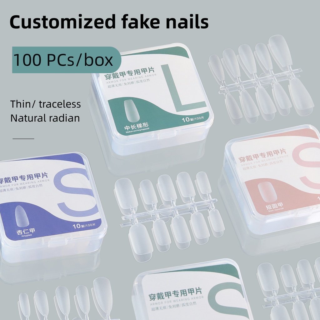 100 Pcs/box Nail Art Press on False Nails Fake Nails Coffin Gel Nails ...