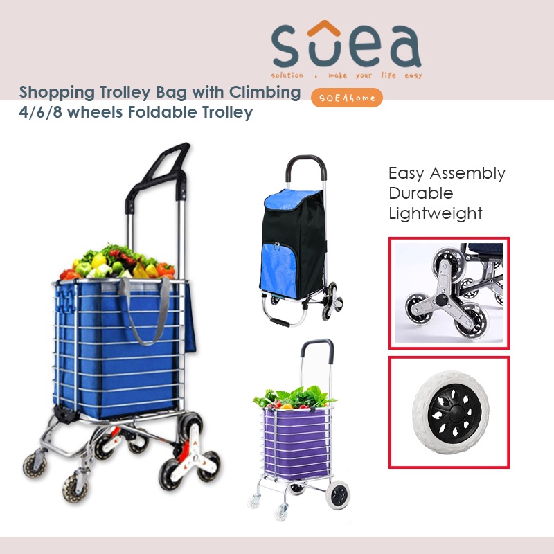 Rotating Handle Shopping Bag with Climbing 4/6/8 wheels Foldable Trolley  Grocery Shopping Cart