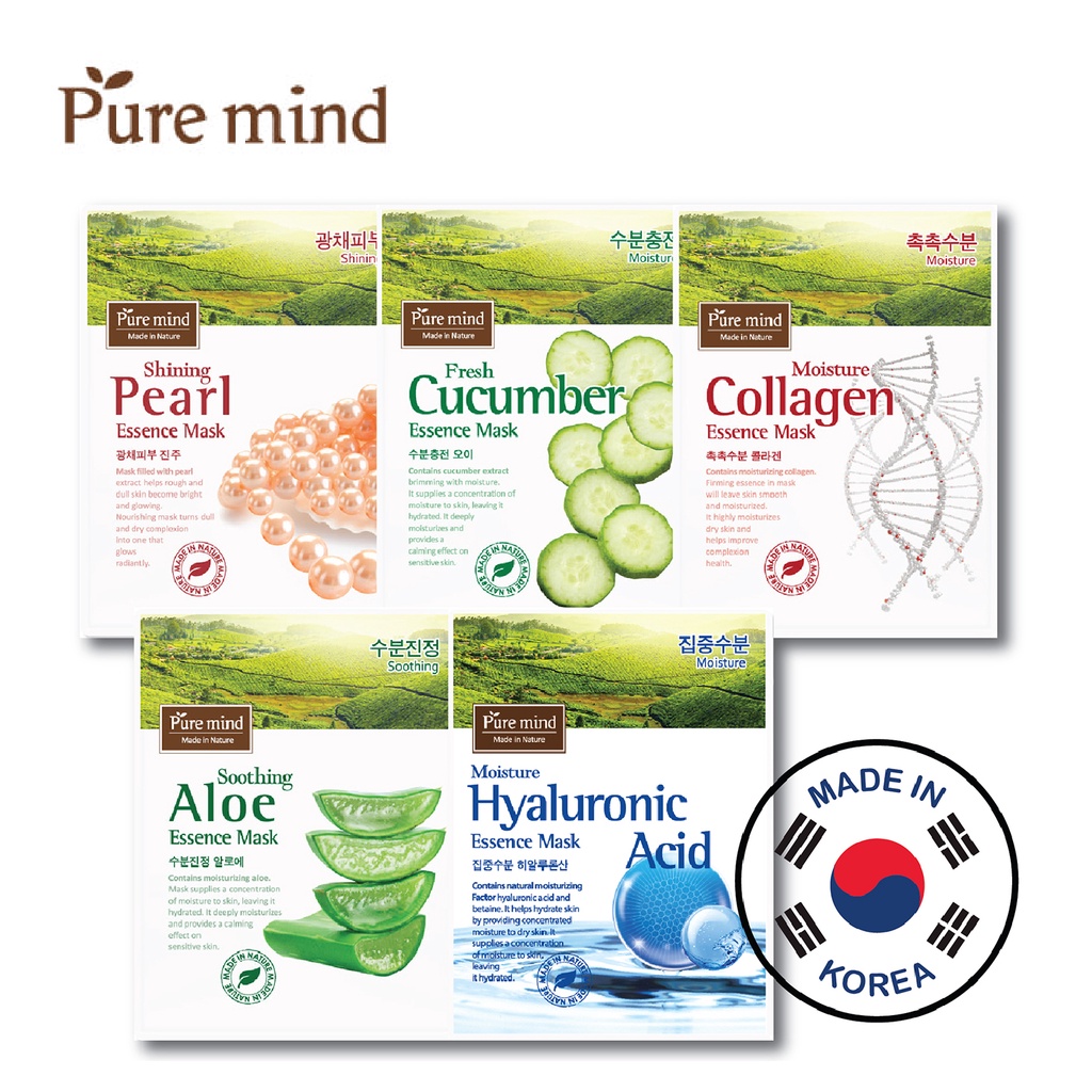 Pure Mind Essence Mask Cucumber/ Aloe/ Collagen/ Pearl/ Hyaluronic