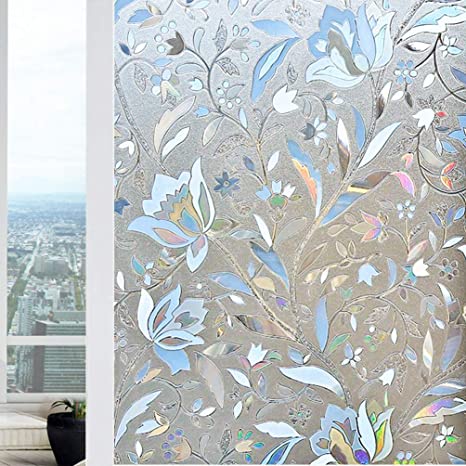 KC 6 HOLOGRAM FLOWER STRIPES GLASS STICKER | SANBLAST GLASS STICKER ...