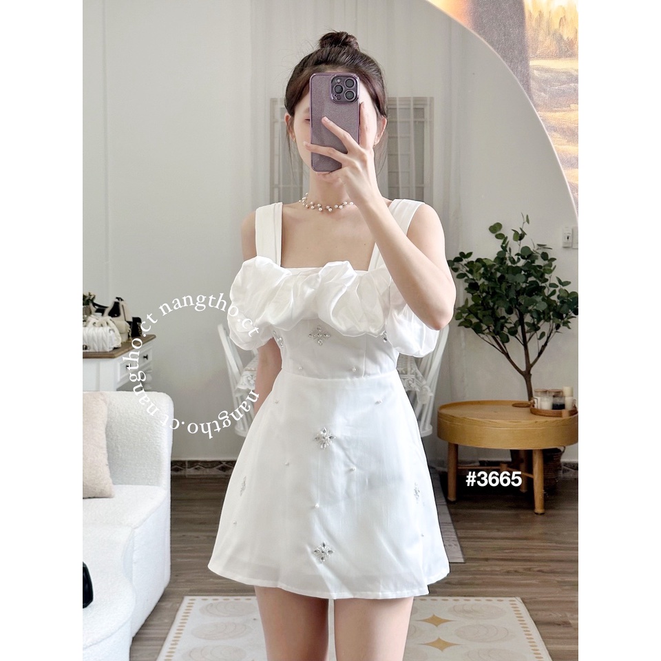 White ruffled chest dress with stones (real photo taken by the shop ...