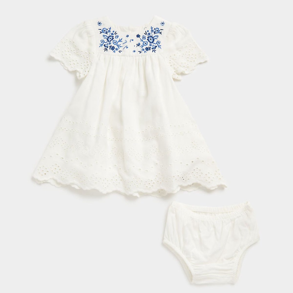 Mothercare Baby Girl Girls Blue Bird Broderie Woven Dress With Knicker Shopee Singapore