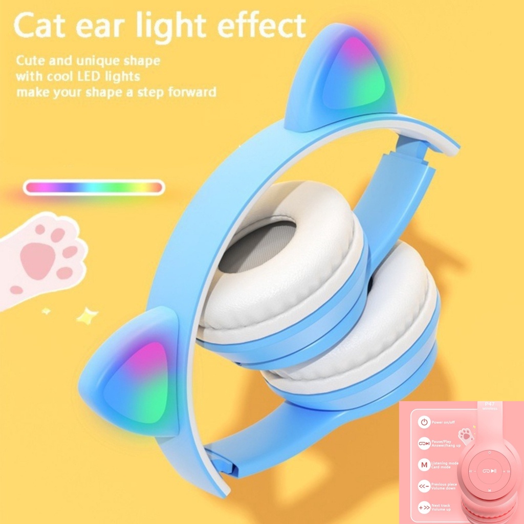 Full Set RGB LED Light Wireless Headset Earphone With Mic/FM/TF/AUX For ...